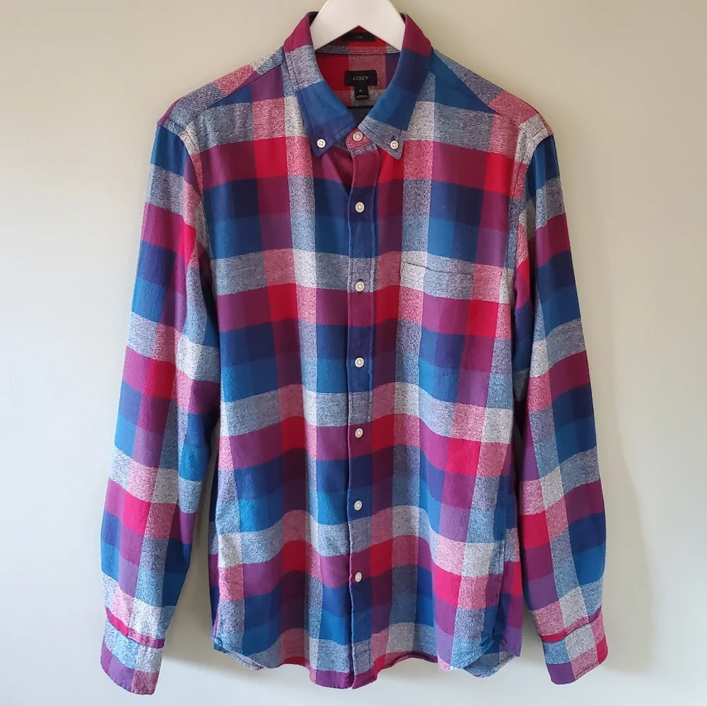 J. Crew M Ivy League Preppy Country Plaid Flannel Slim Fit Button Down Shirt